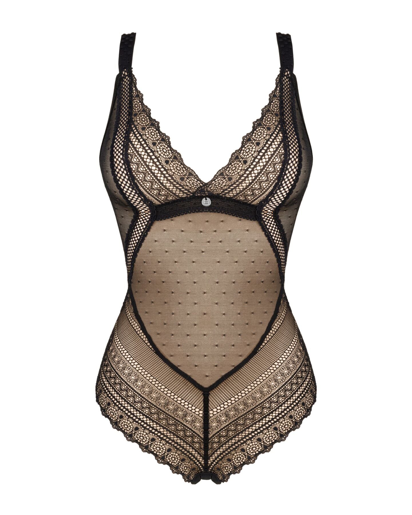 Obsessive (Польща) Мереживне боді з декольте Obsessive Estiqua teddy M/L, чорне, широкі лямки