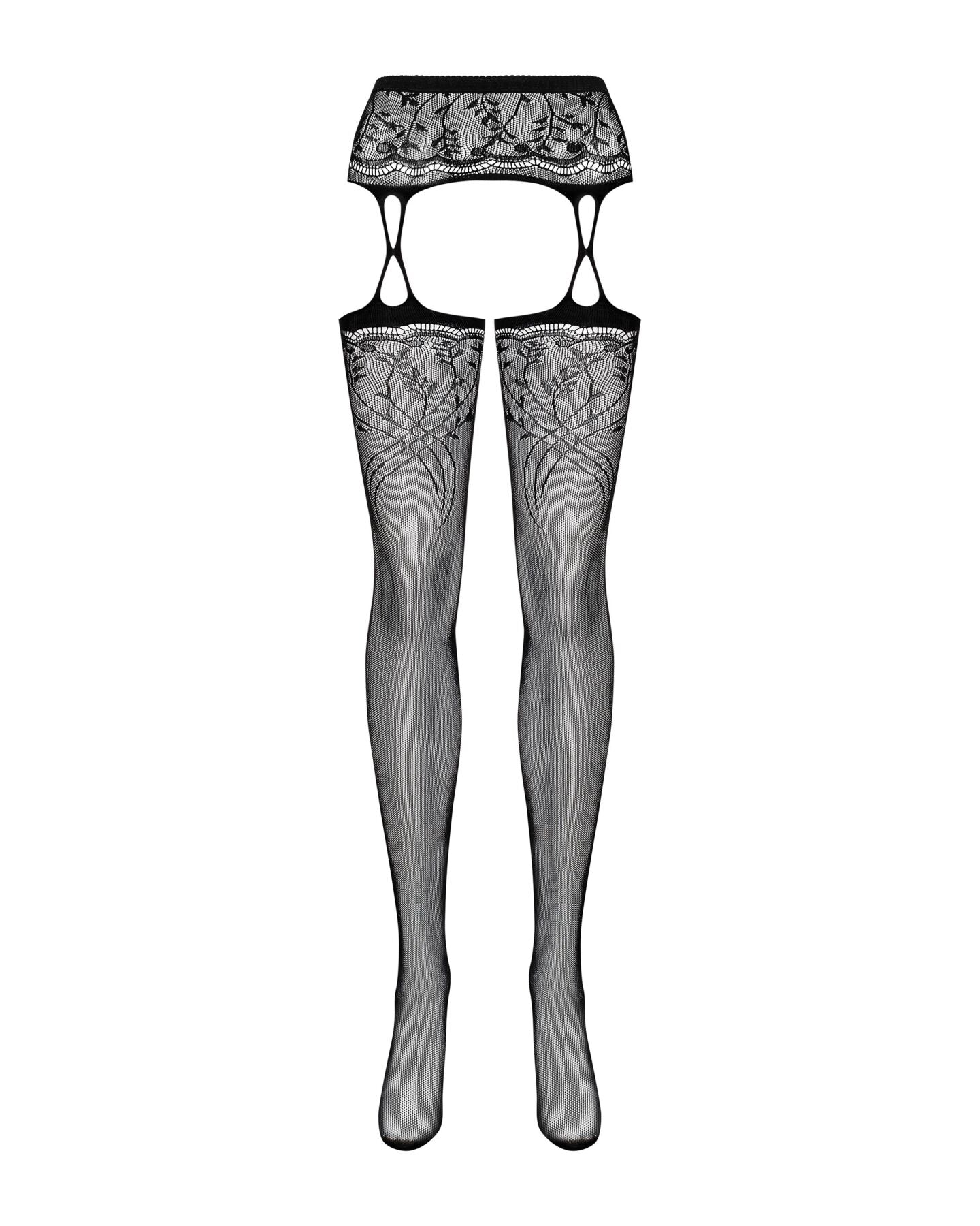 Obsessive (Польща) Панчохи-стокінги з рослинним малюнком Obsessive Garter stockings S206 black S/M/L чорні, імітація га