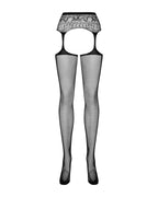 Сітчасті панчохи-стокінги з мереживним поясом Obsessive Garter stockings S307 S/M/L, чорні, імітація