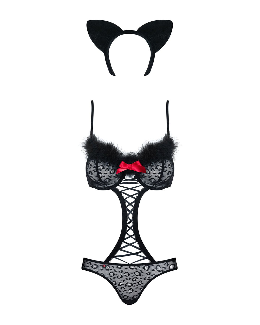 Obsessive (Польща) Еротичний костюм гепарду Obsessive Gepardina 3 pcs costume S/M, чорний, хутряне оздоблення, монокіні