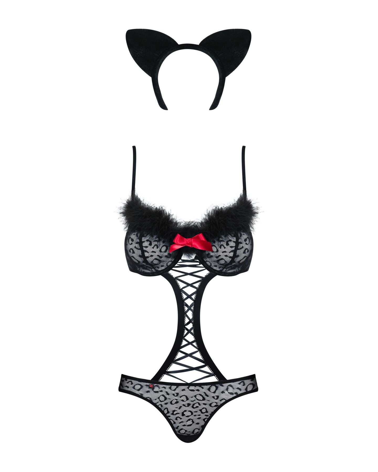 Obsessive (Польща) Еротичний костюм гепарду Obsessive Gepardina 3 pcs costume S/M, чорний, хутряне оздоблення, монокіні