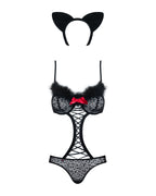 Еротичний костюм гепарду Obsessive Gepardina 3 pcs costume L/XL, чорний, хутряне оздоблення, монокін