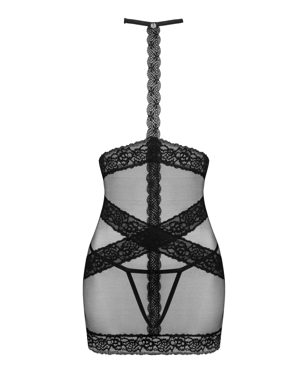 Obsessive (Польща) Напівпрозора сорочка з відкритими грудьми Obsessive Lacrisia chemise XS/S, чорна, з чокером
