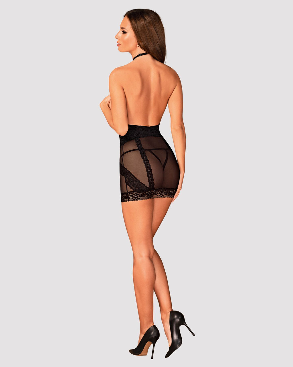 Obsessive (Польща) Напівпрозора сорочка з відкритими грудьми Obsessive Lacrisia chemise XL/2XL, чорна, з чокером