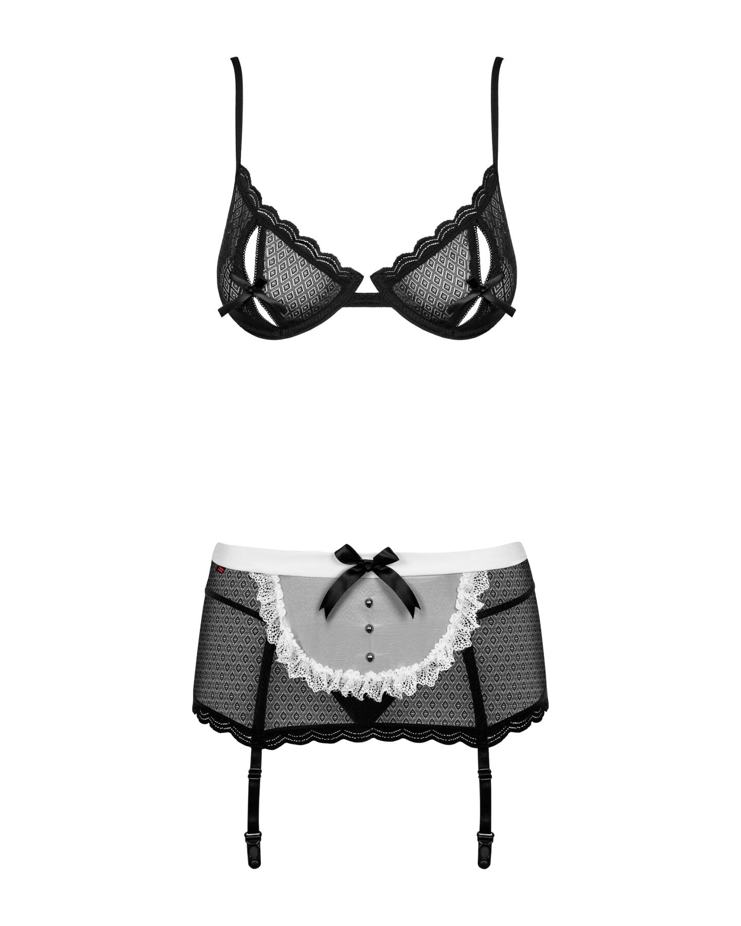 Obsessive (Польща) Еротичний костюм покоївки Obsessive Maidme set 5pcs L/XL, бюстгальтер, пояс з фартухом, панчохи, стр