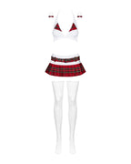 Еротичний костюм школярки з мініспідницею Obsessive Schooly 5pcs costume S/M, біло-червоний