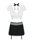 Еротичний костюм секретарки Obsessive Secretary suit 5pcs black S/M, чорно-білий, топ, спідниця, стр