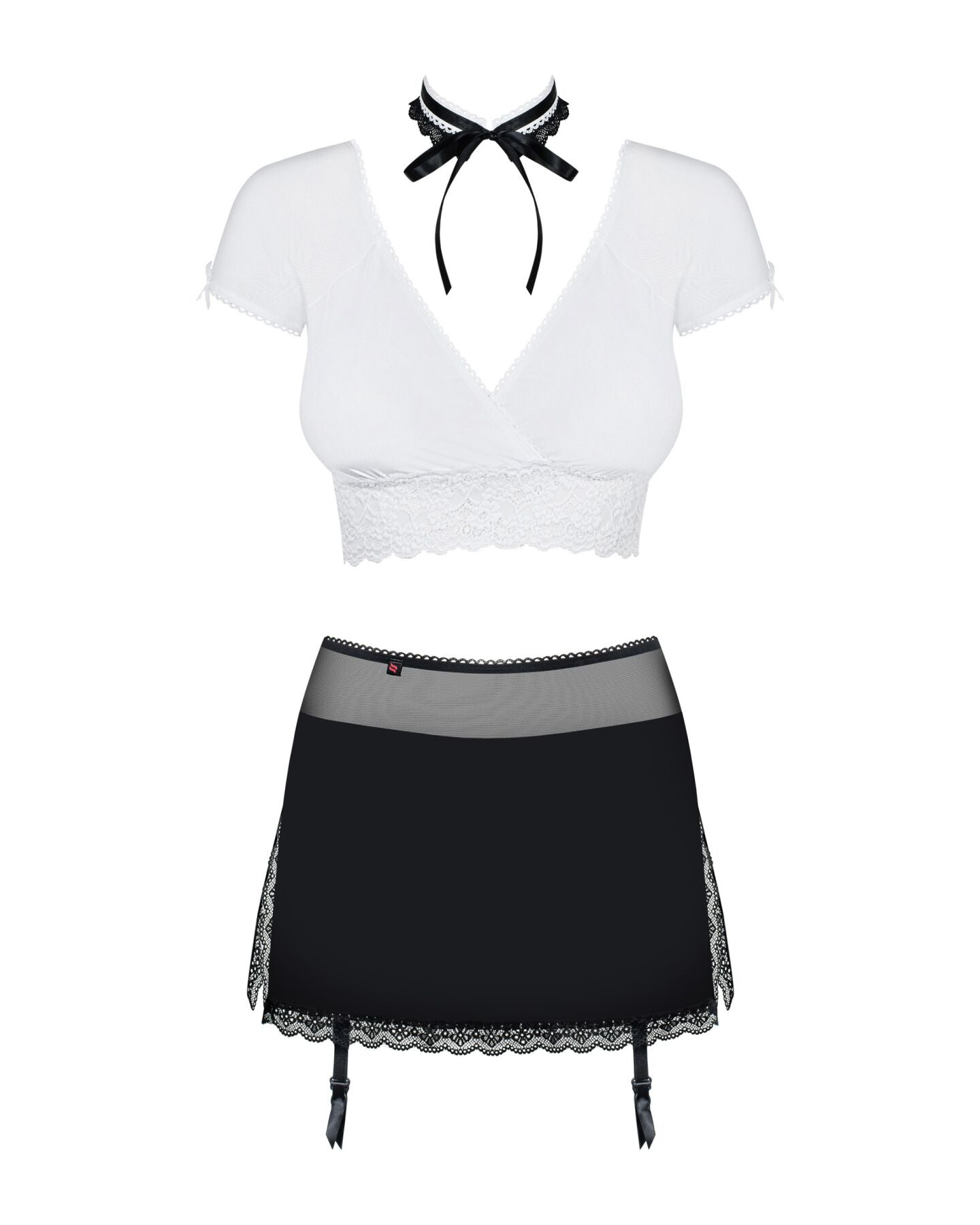 Obsessive (Польща) Еротичний костюм секретарки Obsessive Secretary suit 5pcs black S/M, чорно-білий, топ, спідниця, стр