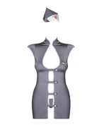 Еротичний костюм стюардеси Obsessive Stewardess 3 pcs, сірий, сукня, стрінги, пілотка