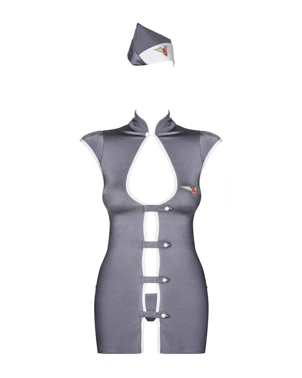 Obsessive (Польща) Еротичний костюм стюардеси Obsessive Stewardess 3 pcs grey L/XL, сірий, сукня, стрінги, пілотка