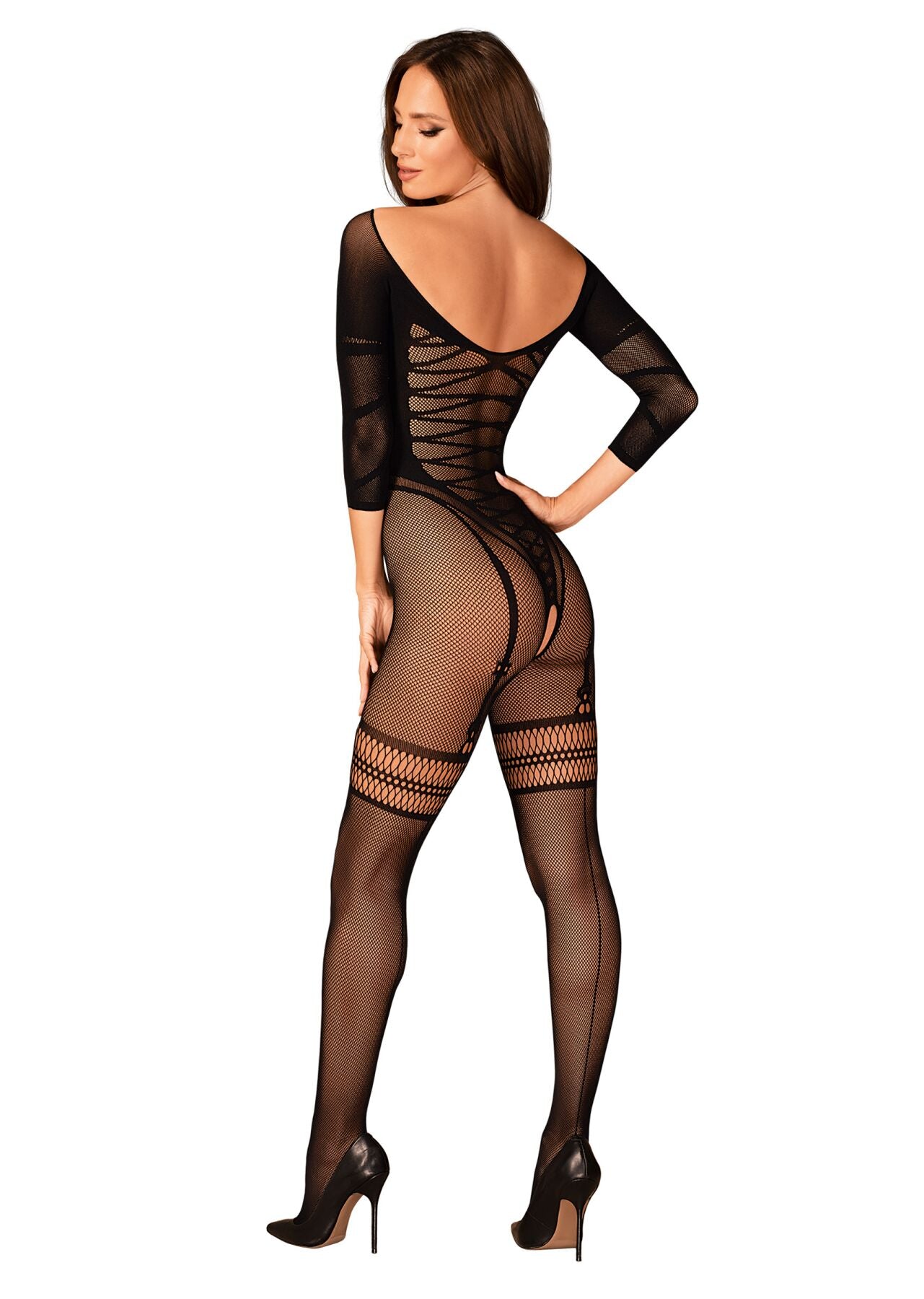Obsessive (Польща) Сітчастий бодістокінг з імітацією підв’язок Obsessive Bodystocking G329 S/M/L, black, з доступом