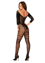 Сітчастий бодістокінг з імітацією підв’язок Obsessive Bodystocking G329 XL/XXL, black, з доступом