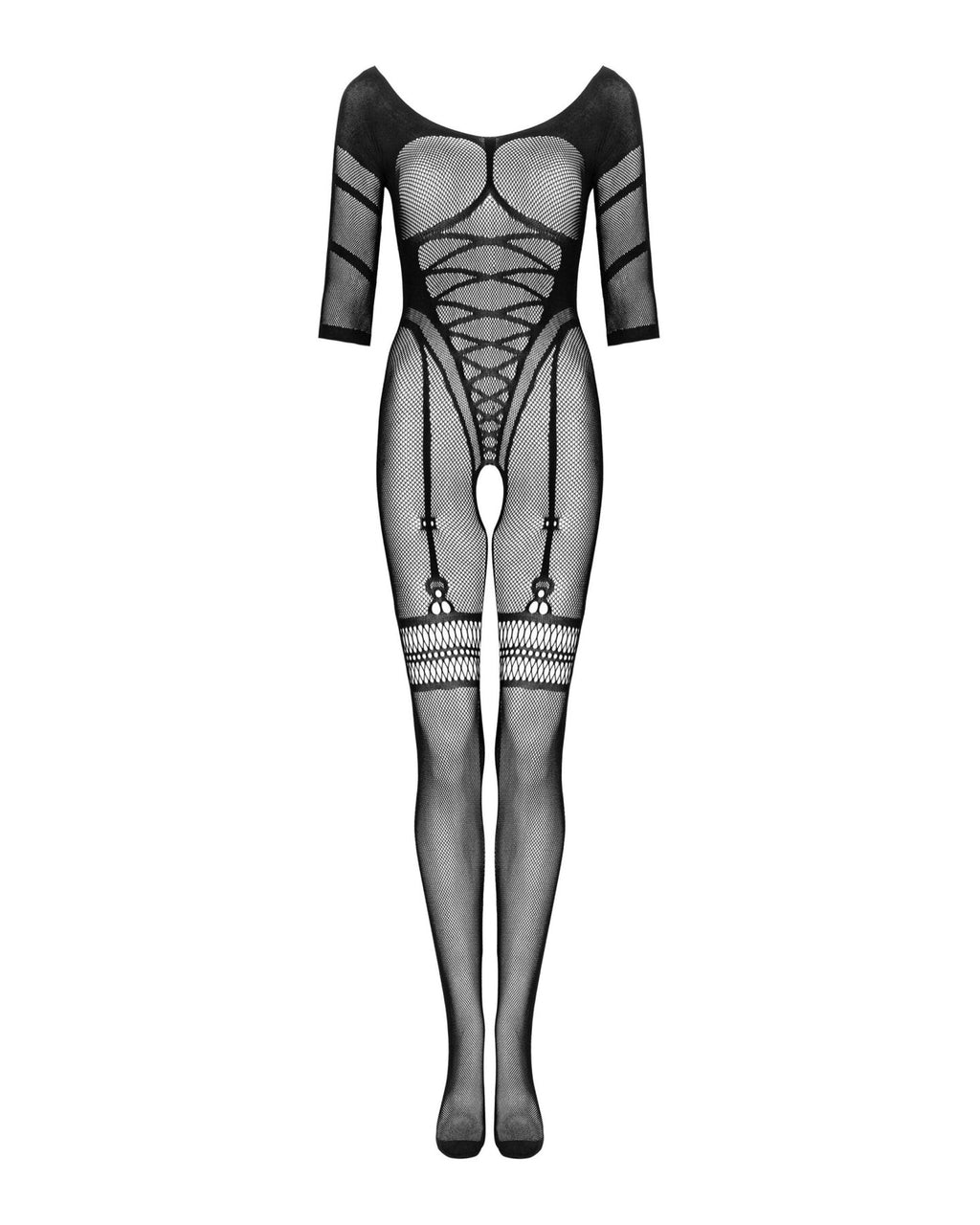 Obsessive (Польща) Сітчастий бодістокінг з імітацією підв’язок Obsessive Bodystocking G329 XL/XXL, black, з доступом