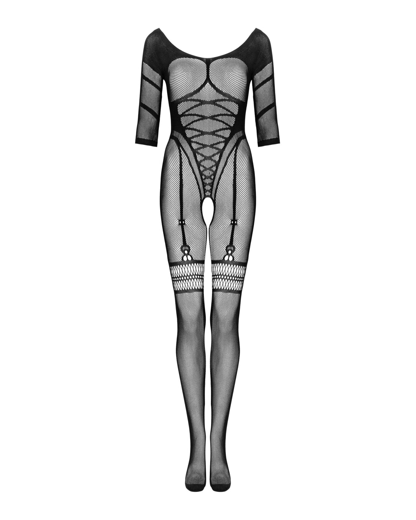 Obsessive (Польща) Сітчастий бодістокінг з імітацією підв’язок Obsessive Bodystocking G329 XL/XXL, black, з доступом
