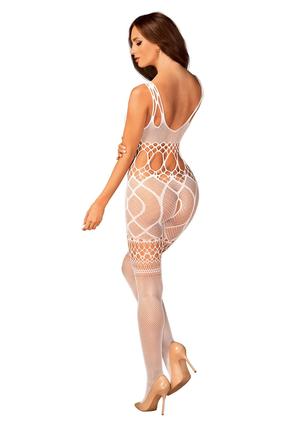 Obsessive (Польща) Сітчастий бодістокінг з імітацією топа та шортів Obsessive Bodystocking G330 S/M/L, white, з доступо