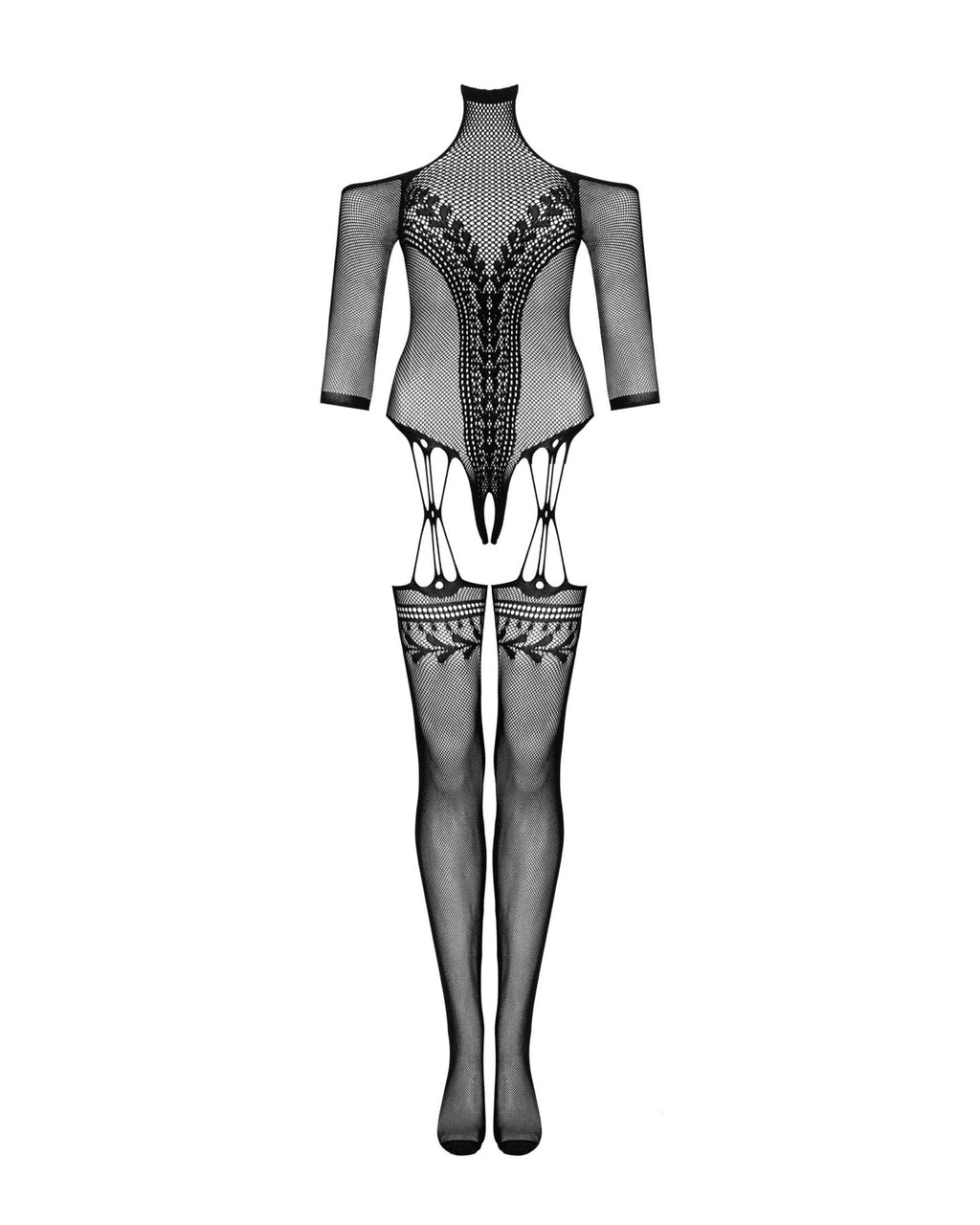 Obsessive (Польща) Нейлоновий бодістокінг з імітацією панчіх Obsessive Bodystocking G333 S/M/L, black, з доступом