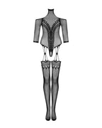 Нейлоновий бодістокінг з імітацією панчіх Obsessive Bodystocking G333 S/M/L, black, з доступом