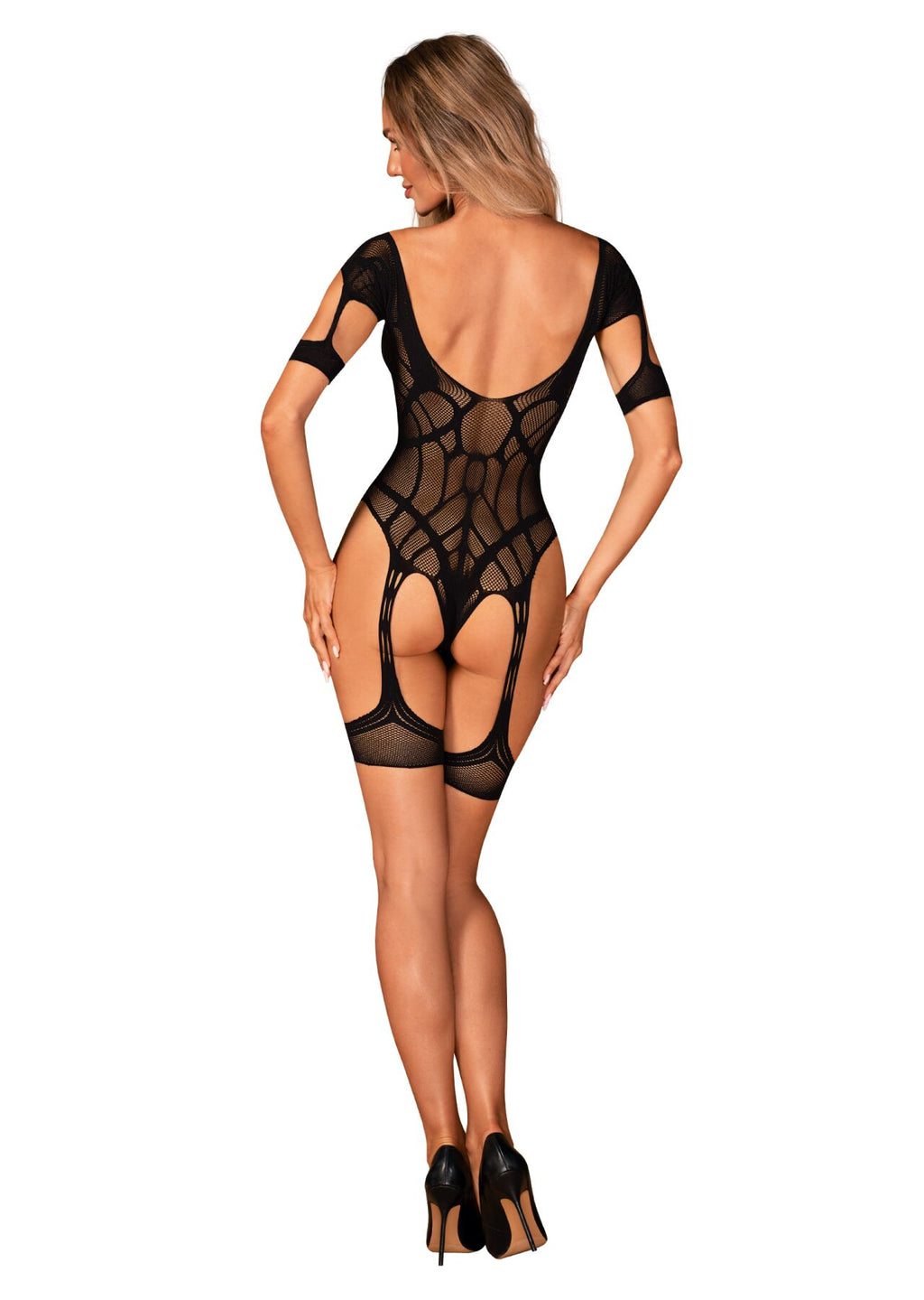 Obsessive (Польща) Нейлоновий бодістокінг з імітацією гартер Obsessive Bodystocking G334 S/M/L, black, з доступом