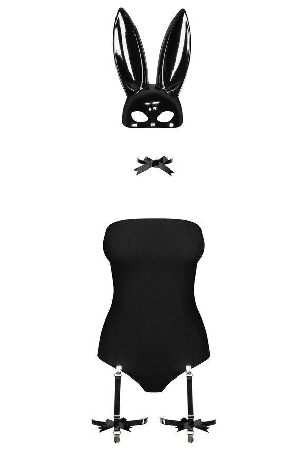 Obsessive (Польща) Еротичний костюм кролика Obsessive Bunny costume S/M, black, боді, чокер, гартери, панчохи, маска