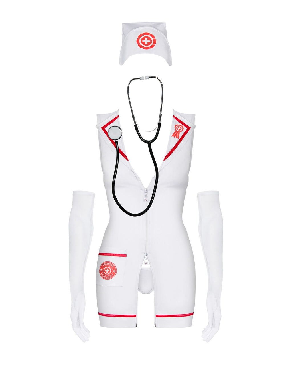 Obsessive (Польща) Еротичний костюм медсестри Obsessive Emergency dress S/M, white, сукня, стринги, рукавички, чепчик, стетоскоп