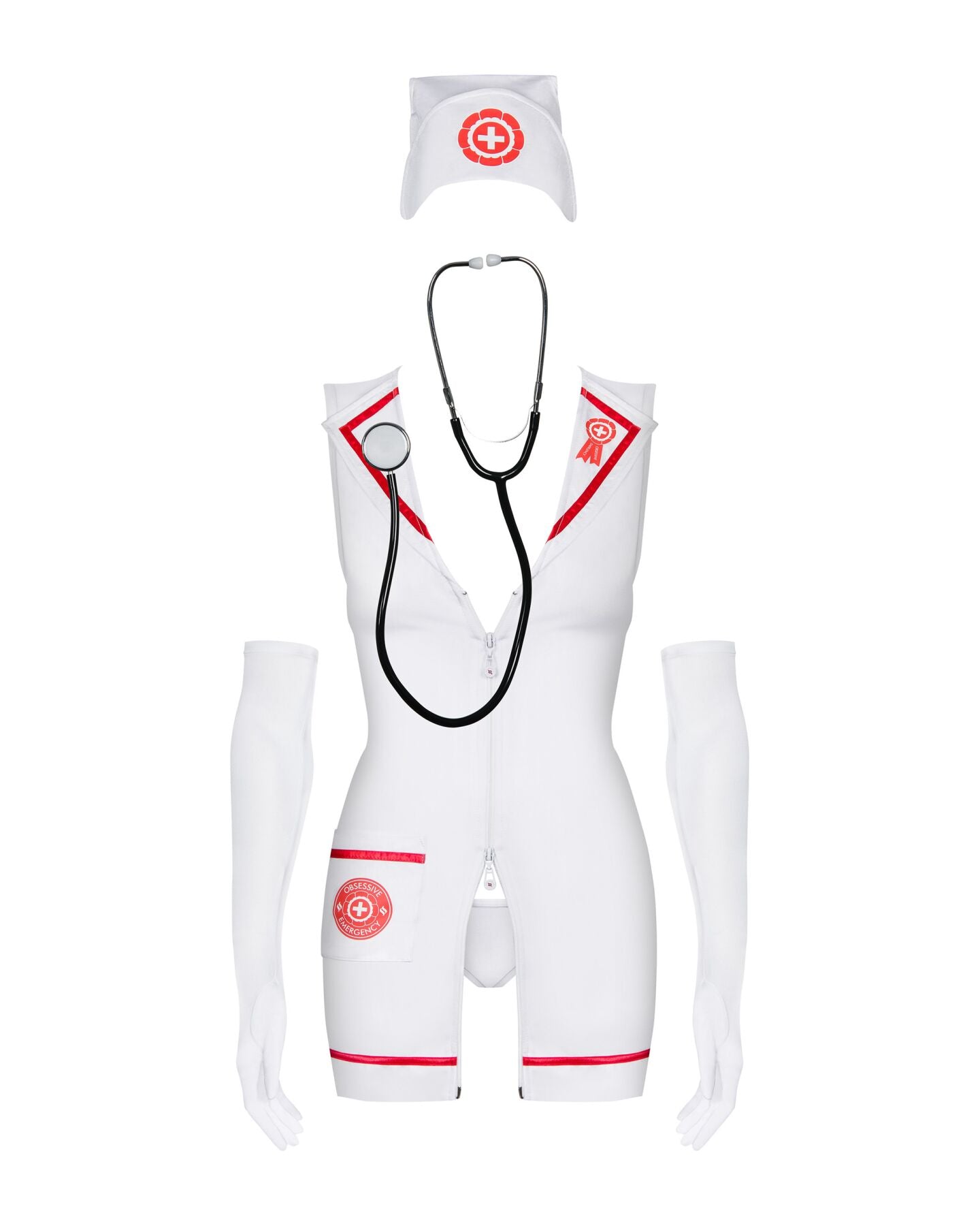 Obsessive (Польща) Еротичний костюм медсестри Obsessive Emergency dress S/M, white, сукня, стринги, рукавички, чепчик, стетоскоп