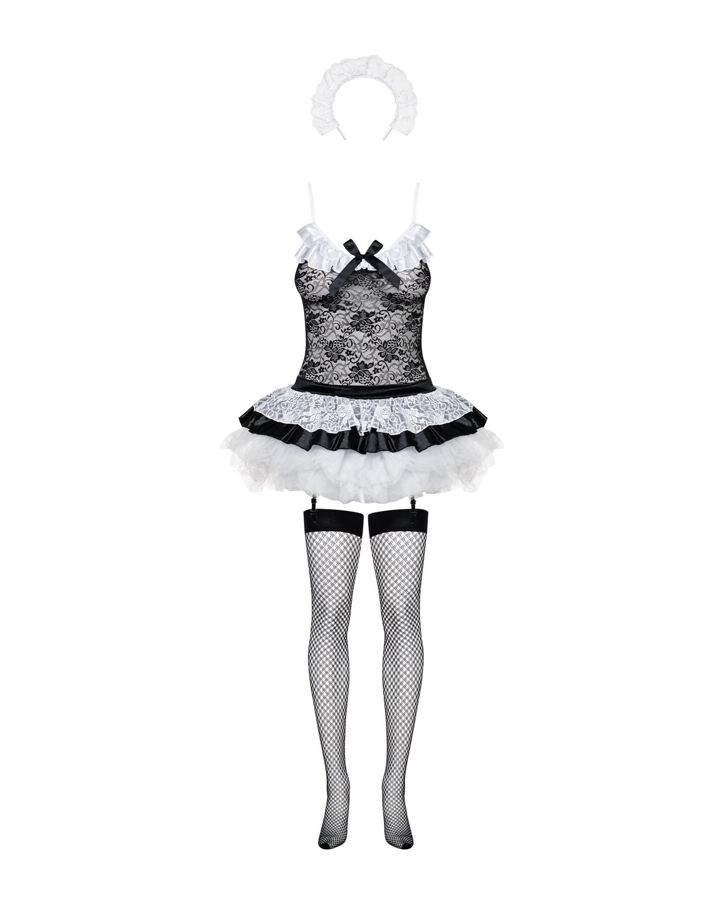 Obsessive (Польща) Еротичний костюм покоївки зі спідницею Obsessive Housemaid 5 pcs costume S/M, black, топ, спідниця, стринги, пов'язка на голову, п