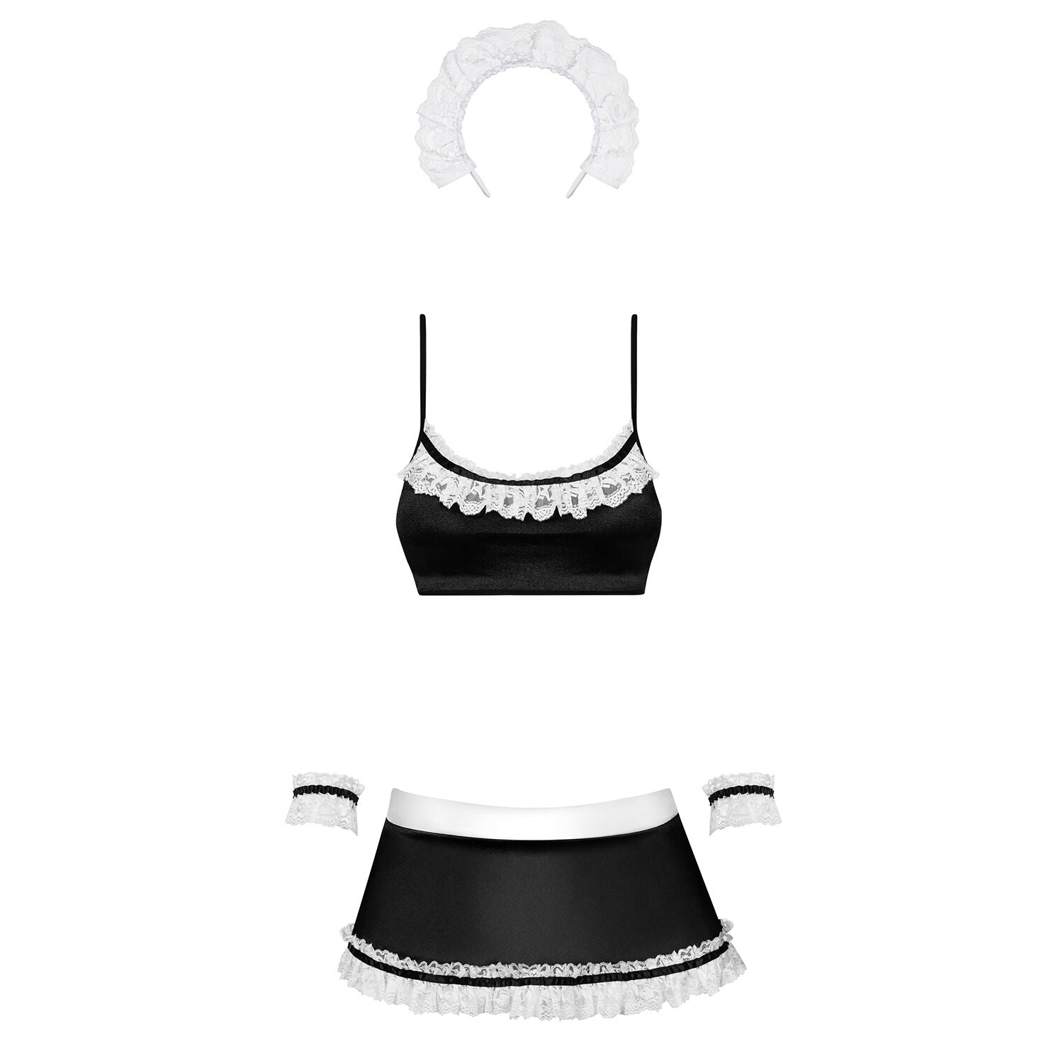 Obsessive (Польща) Атласний еротичний костюм покоївки Obsessive Maid set S/M, black, 5 предметів