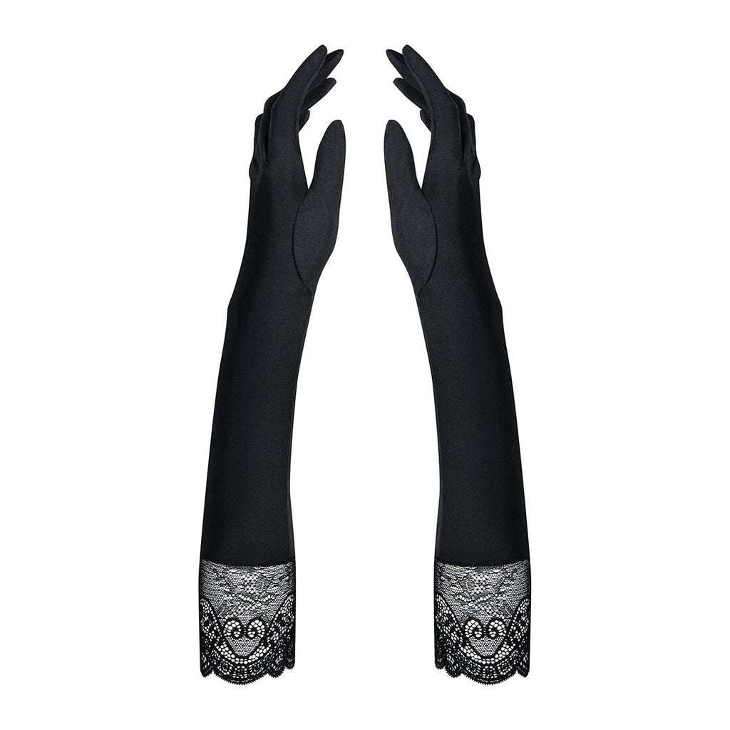 Obsessive (Польща) Високі рукавички з каменями та мереживом Obsessive Miamor gloves, black