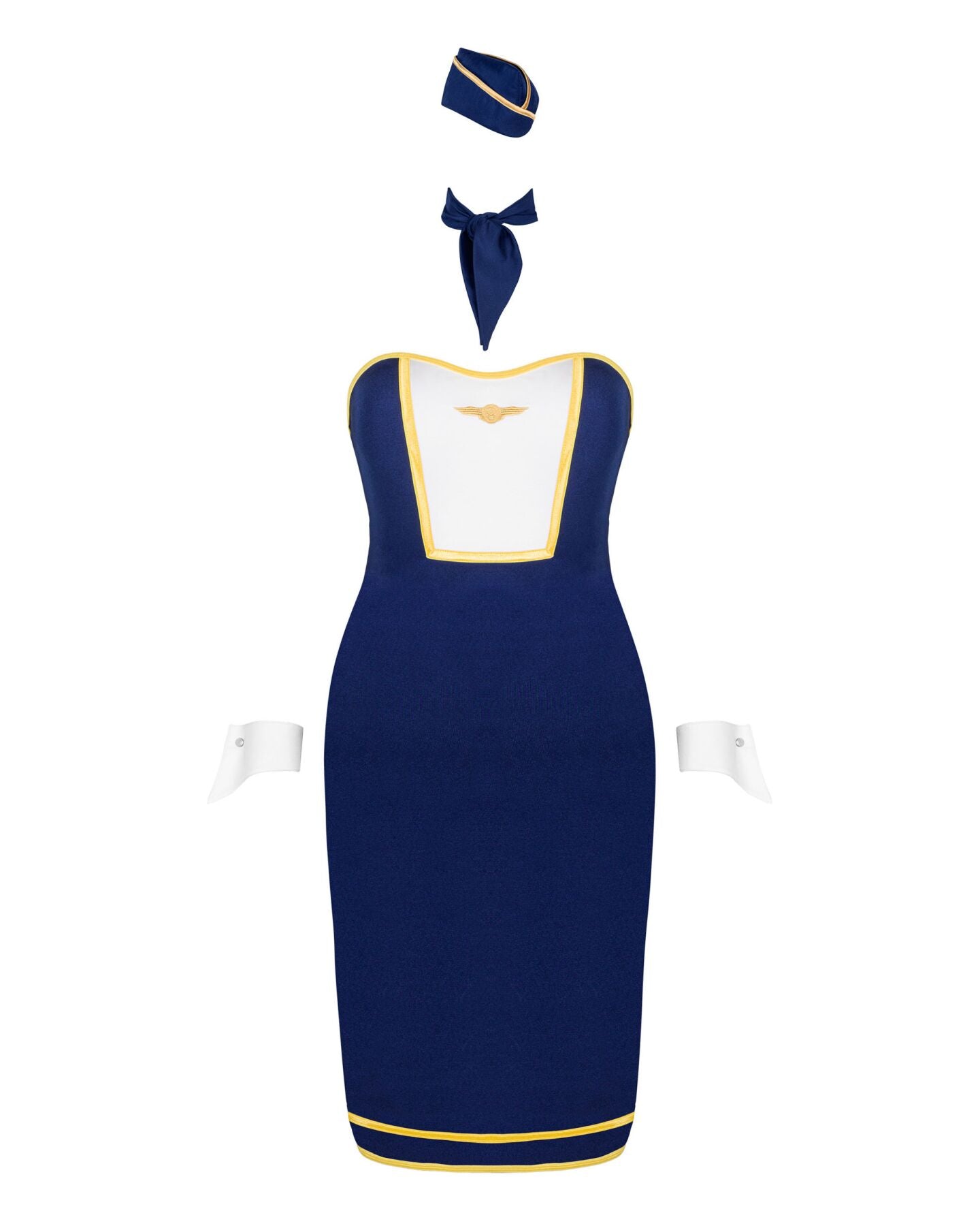 Obsessive (Польща) Еротичний костюм стюардеси Obsessive Stewardess uniform XS/S, blue, сукня, пілотка, шарф, манжети
