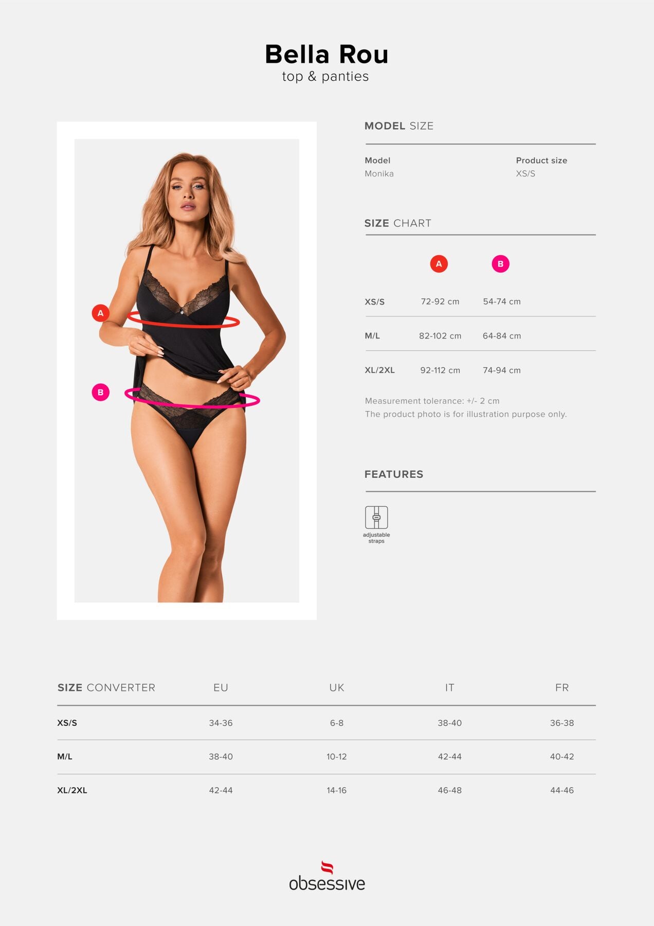 Obsessive (Польща) Топ та трусики Obsessive Bella Rou top & panties XS/S, топ, трусики