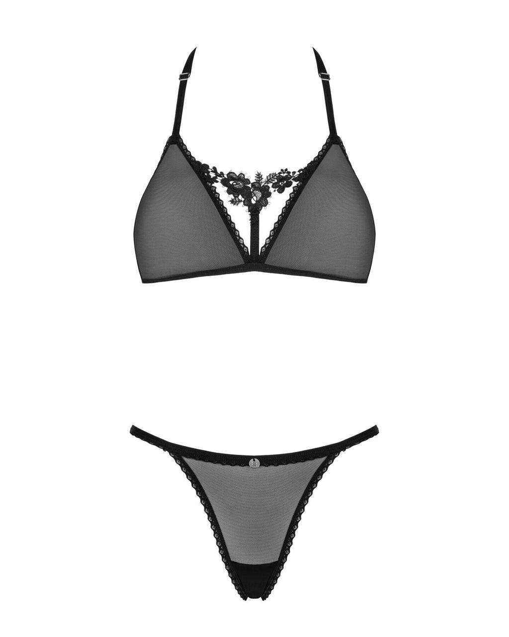 Obsessive (Польща) Напівпрозорий комплект Obsessive Celia Noir 2-pcs set M/L, бюстгальтер, стрінги