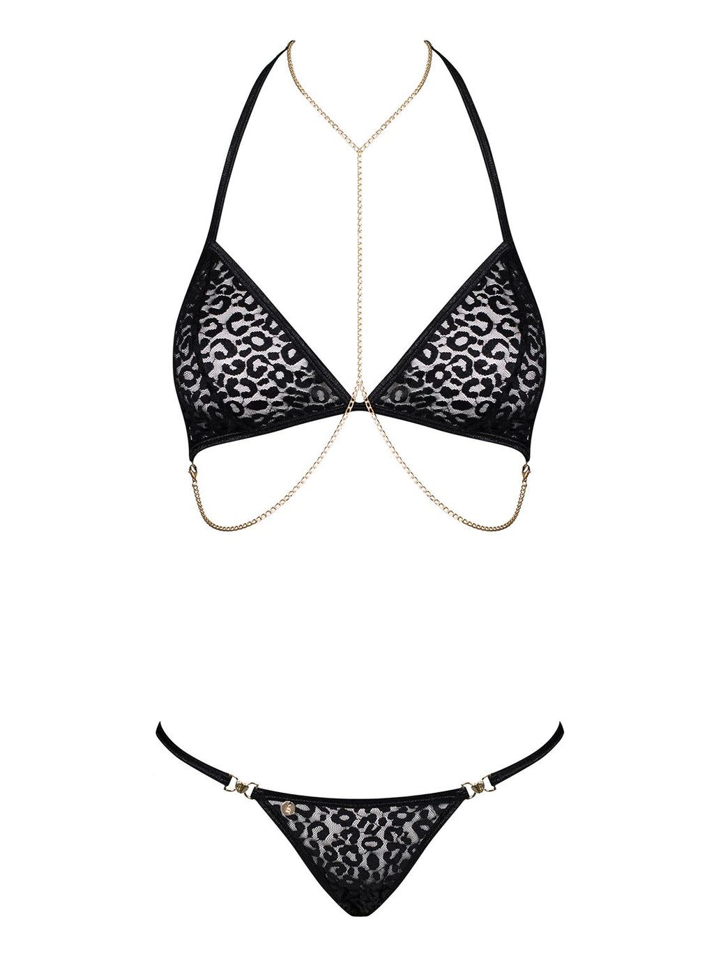 Obsessive (Польща) Комплект із ланцюжками Obsessive Pantheria 2-pcs set black S/M, бюстгальтер, трусики