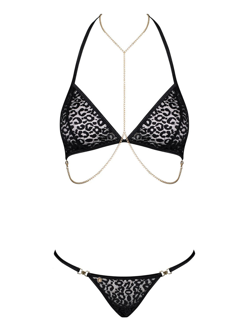 Комплект із ланцюжками Obsessive Pantheria 2-pcs set black S/M, бюстгальтер, тру