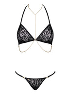 Комплект із ланцюжками Obsessive Pantheria 2-pcs set black S/M, бюстгальтер, тру