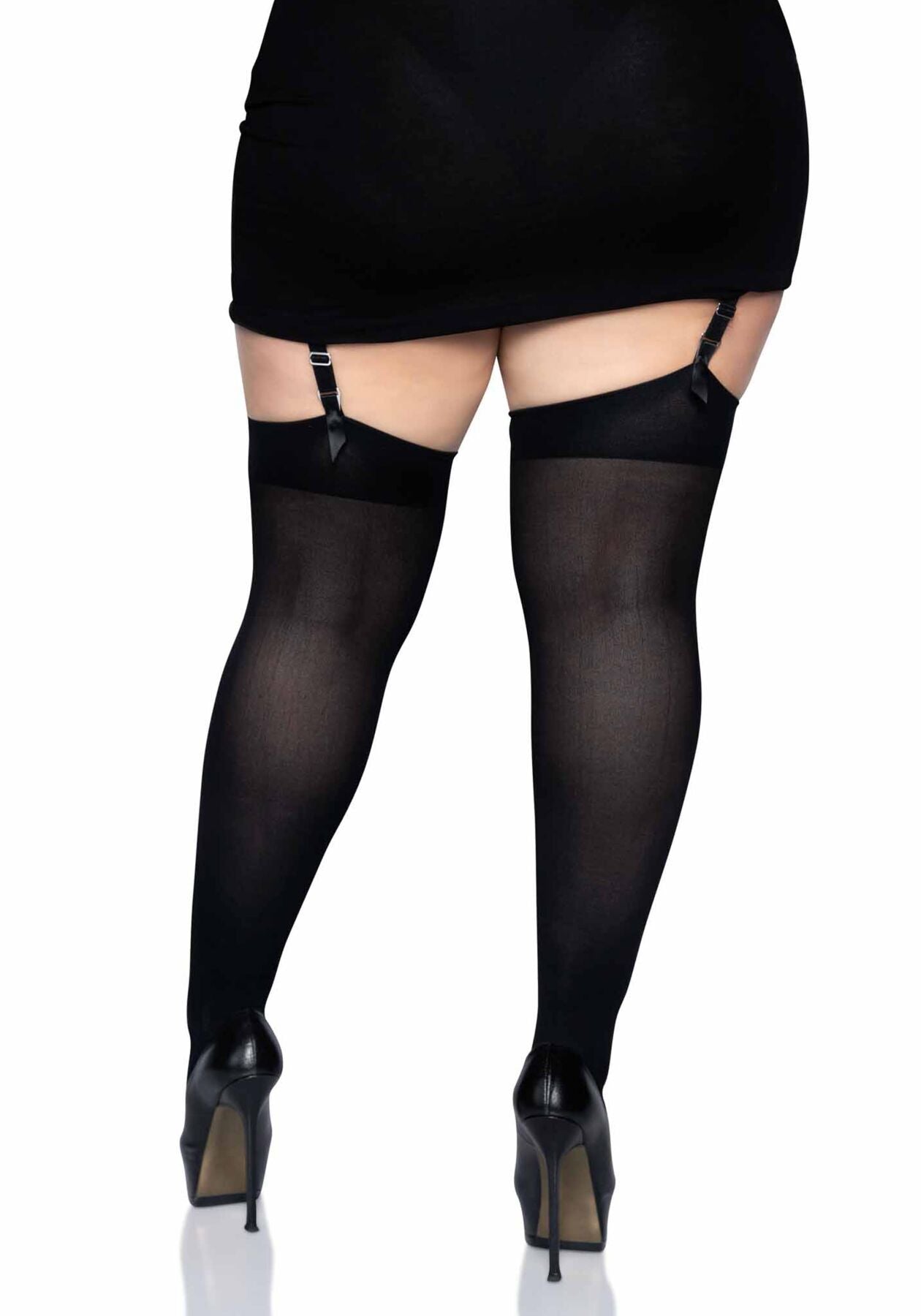 Leg Avenue (США) Щільні непрозорі панчохи Leg Avenue Nylon Thigh Highs Black, plus size