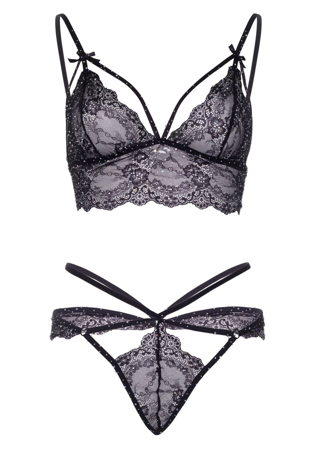Leg Avenue (США) Еротичний комплект зі стрепами та стразами Leg Avenue Ready Or Not L Black, бра + стрінги