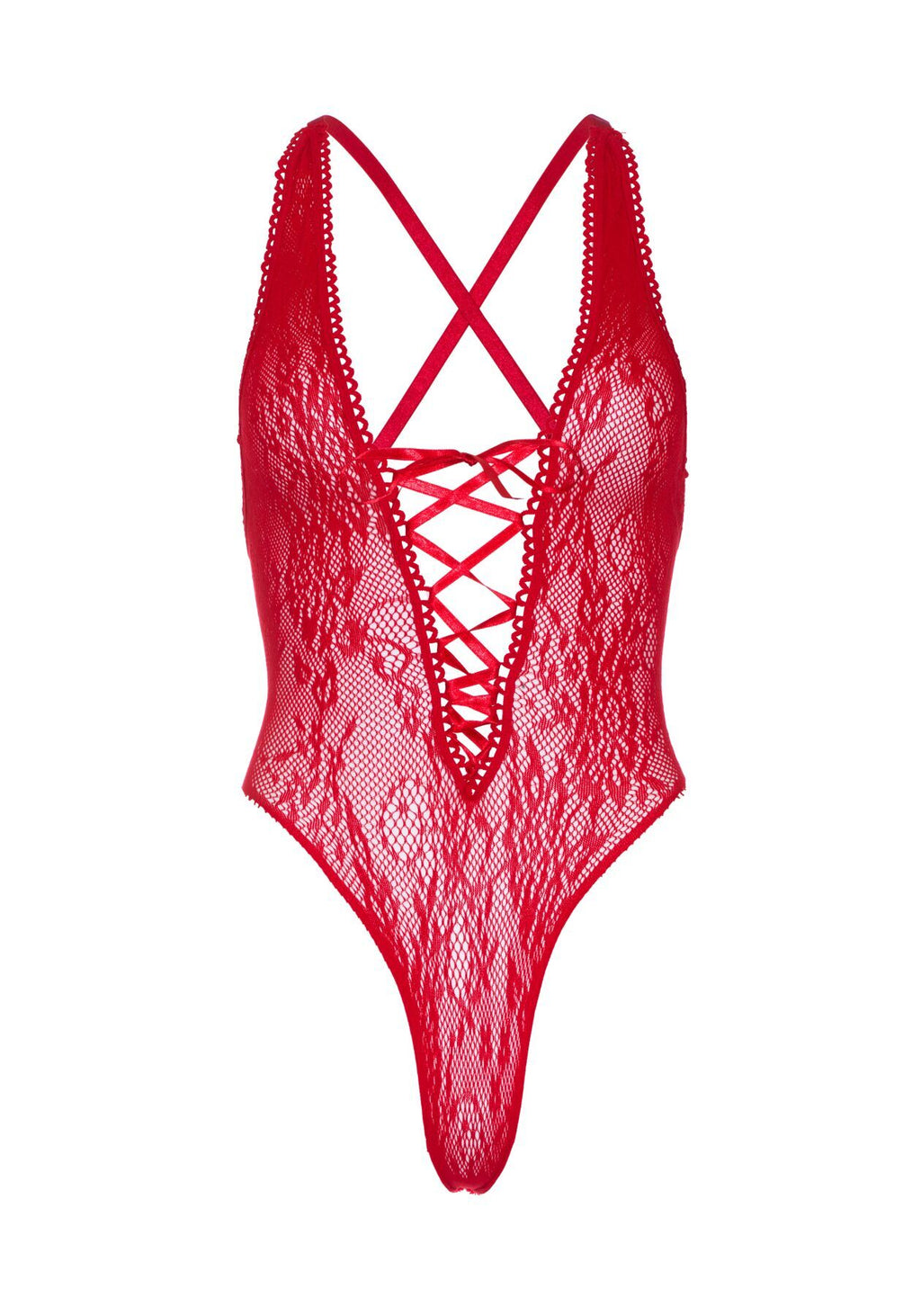 Leg Avenue (США) Мереживне боді Leg Avenue Floral lace thong teddy Red, шнурівка на грудях, one size