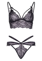 Еротичний комплект зі стрепами та стразами Leg Avenue Ready Or Not S Black, бра 