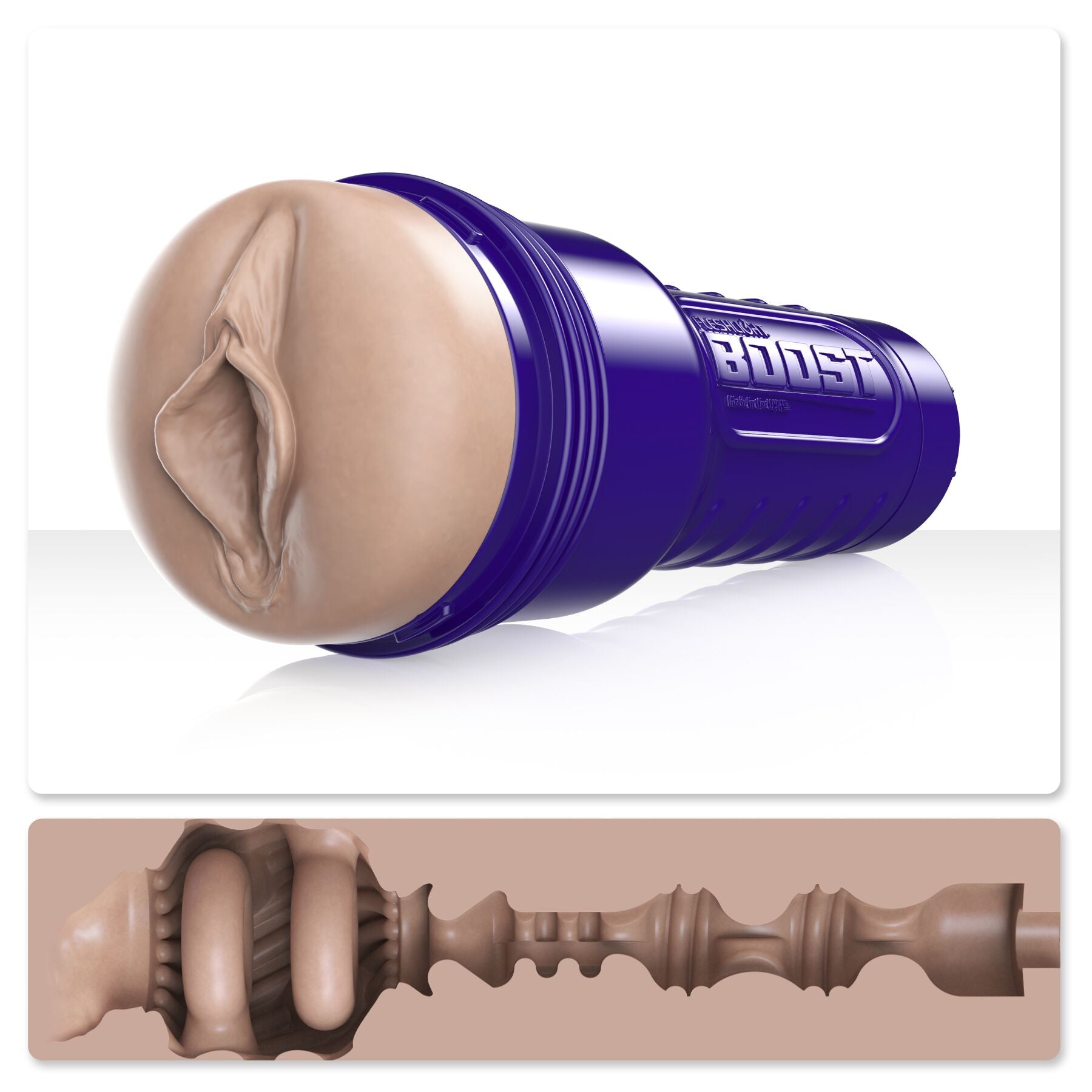 Fleshlight (США) Мастурбатор-вагіна Fleshlight Boost Bang Light Medium Flesh, плаваючі кільця Turbo Tech