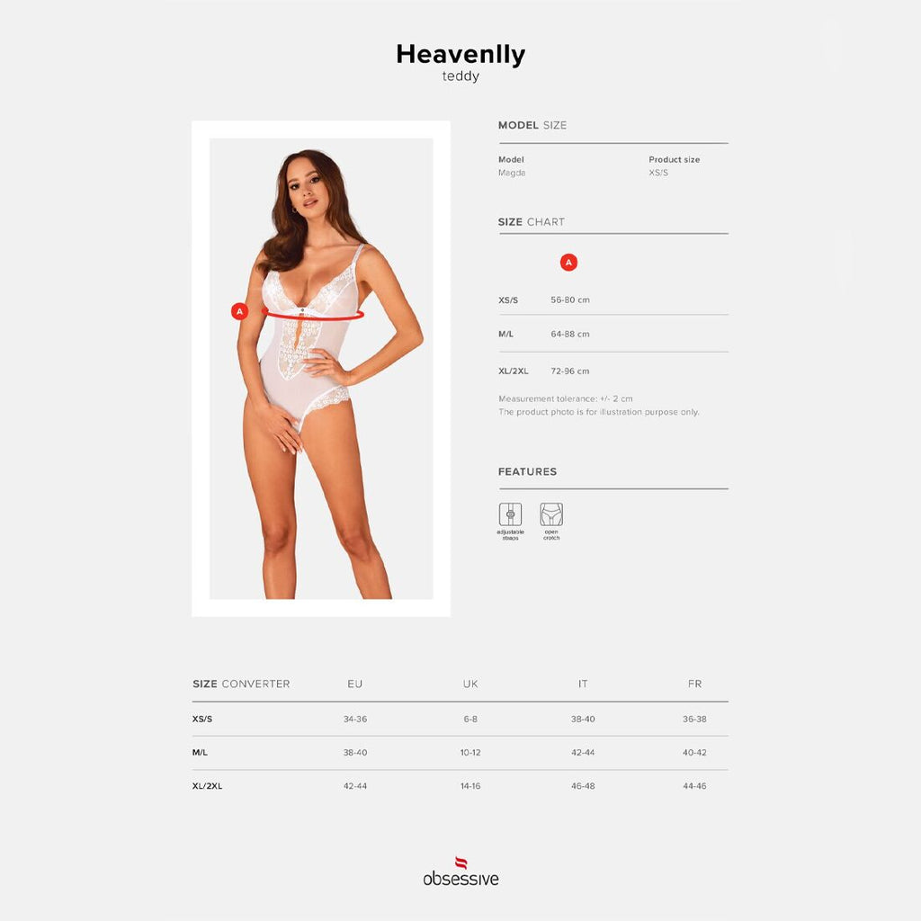 Obsessive (Польща) Еротичне напівпрозоре боді Obsessive Heavenlly crotchless teddy XS/S, з доступом