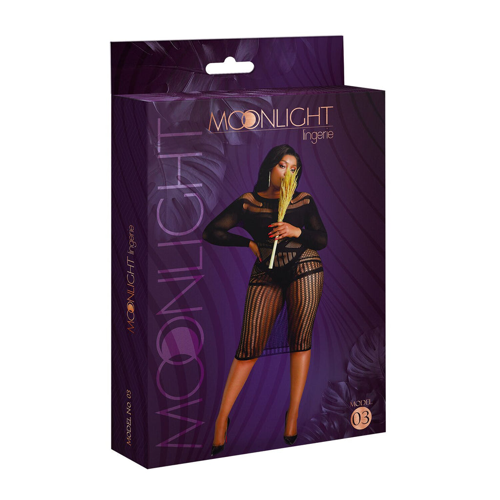 Moonlight (Іспанія) Сукня-бодістокінг Moonlight Plus Model 03 XL-XXXL Black, міді, довгий рукав