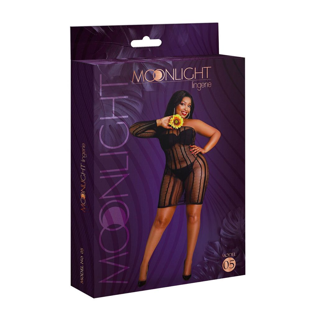 Moonlight (Іспанія) Сукня-бодістокінг Moonlight Plus Model 05 XL-XXXL Black, закрите одне плече та рукав