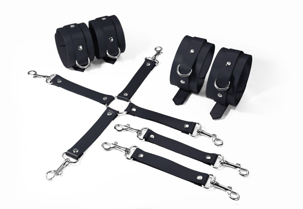 Feral Feelings (Україна) Набір для БДСМ Feral Feelings BDSM Kit 3 Black, наручники, поножі, хрестовина