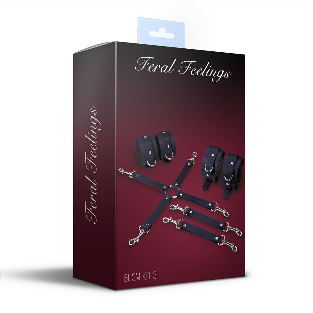 Feral Feelings (Україна) Набір для БДСМ Feral Feelings BDSM Kit 3 Black, наручники, поножі, хрестовина
