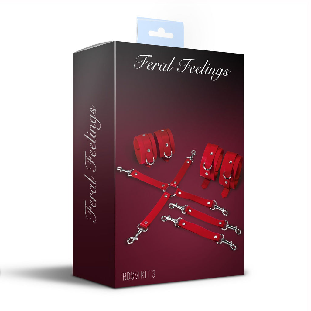 Feral Feelings (Україна) Набір для БДСМ Feral Feelings BDSM Kit 3 Red, наручники, поножі, хрестовина