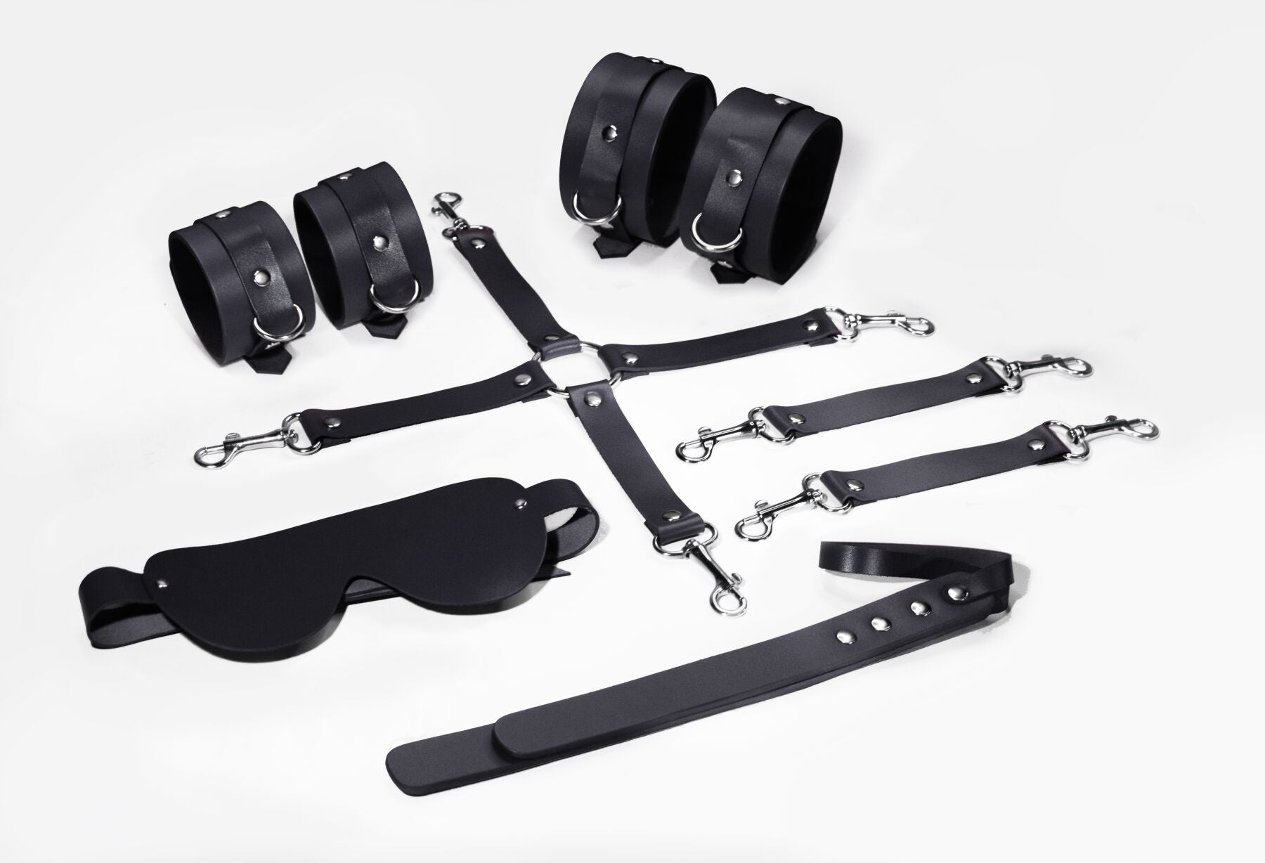 Feral Feelings (Україна) Набір Feral Feelings BDSM Kit 5 Black, наручники, поножі, хрестовина, маска, падл