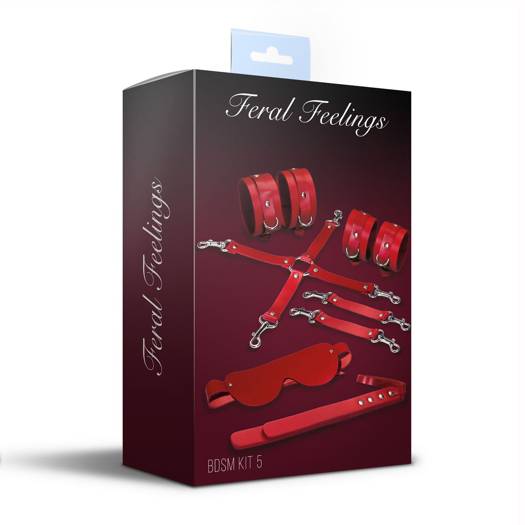 Feral Feelings (Україна) Набір Feral Feelings BDSM Kit 5 Red, наручники, поножі, хрестовина, маска, падл