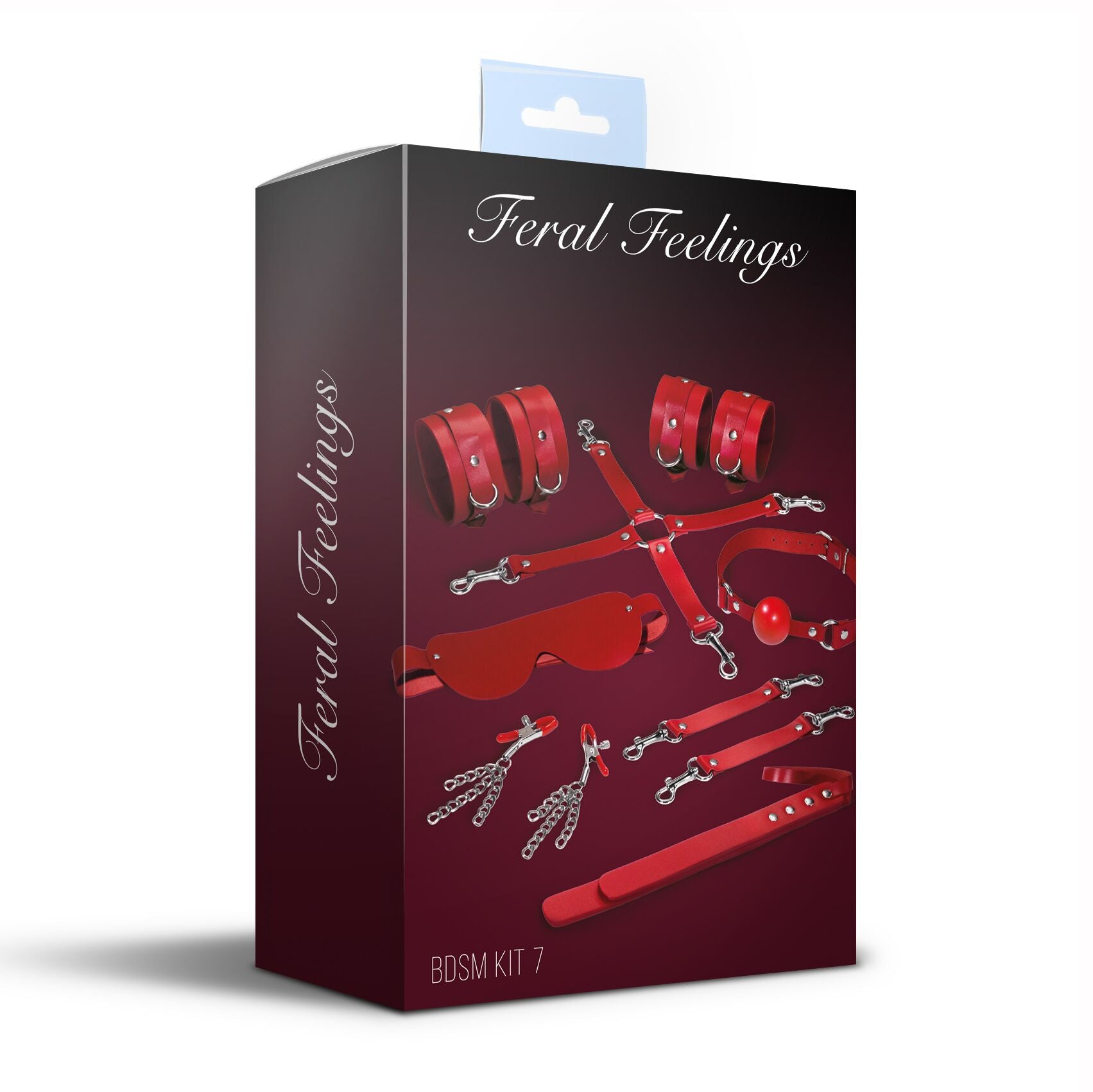 Feral Feelings (Україна) Набір Feral Feelings BDSM Kit 7 Red, наручники, поножі, конектор, маска, падл, кляп, затискачі
