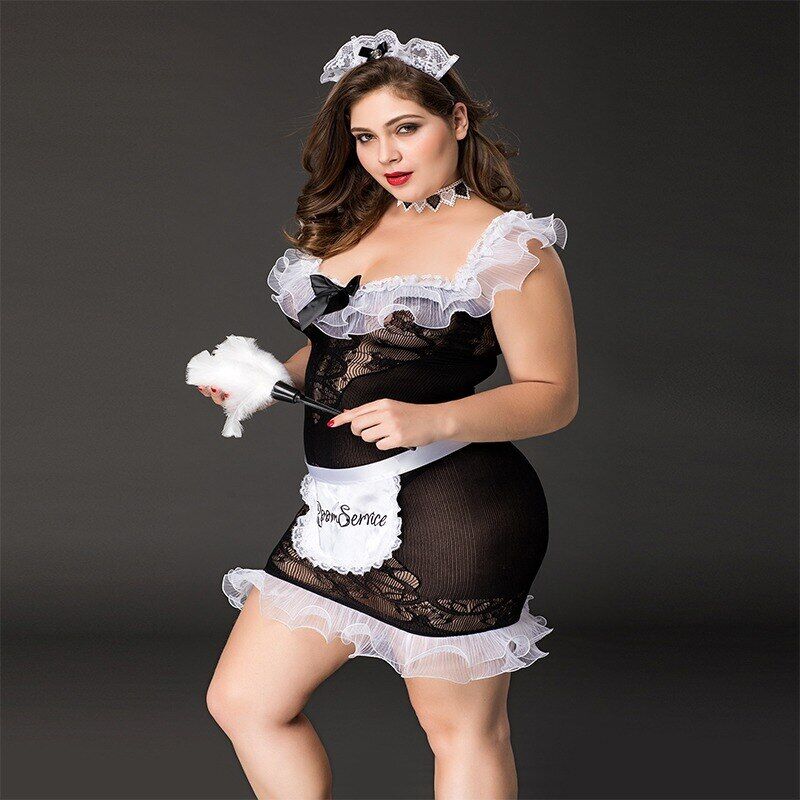 JSY (Китай) Костюм покоївки JSY «Слухняна Ельма» Plus Size Black, сукня, фартух, головний убір покоївки