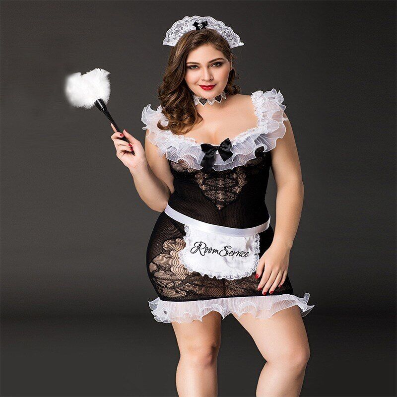 JSY (Китай) Костюм покоївки JSY «Слухняна Ельма» Plus Size Black, сукня, фартух, головний убір покоївки
